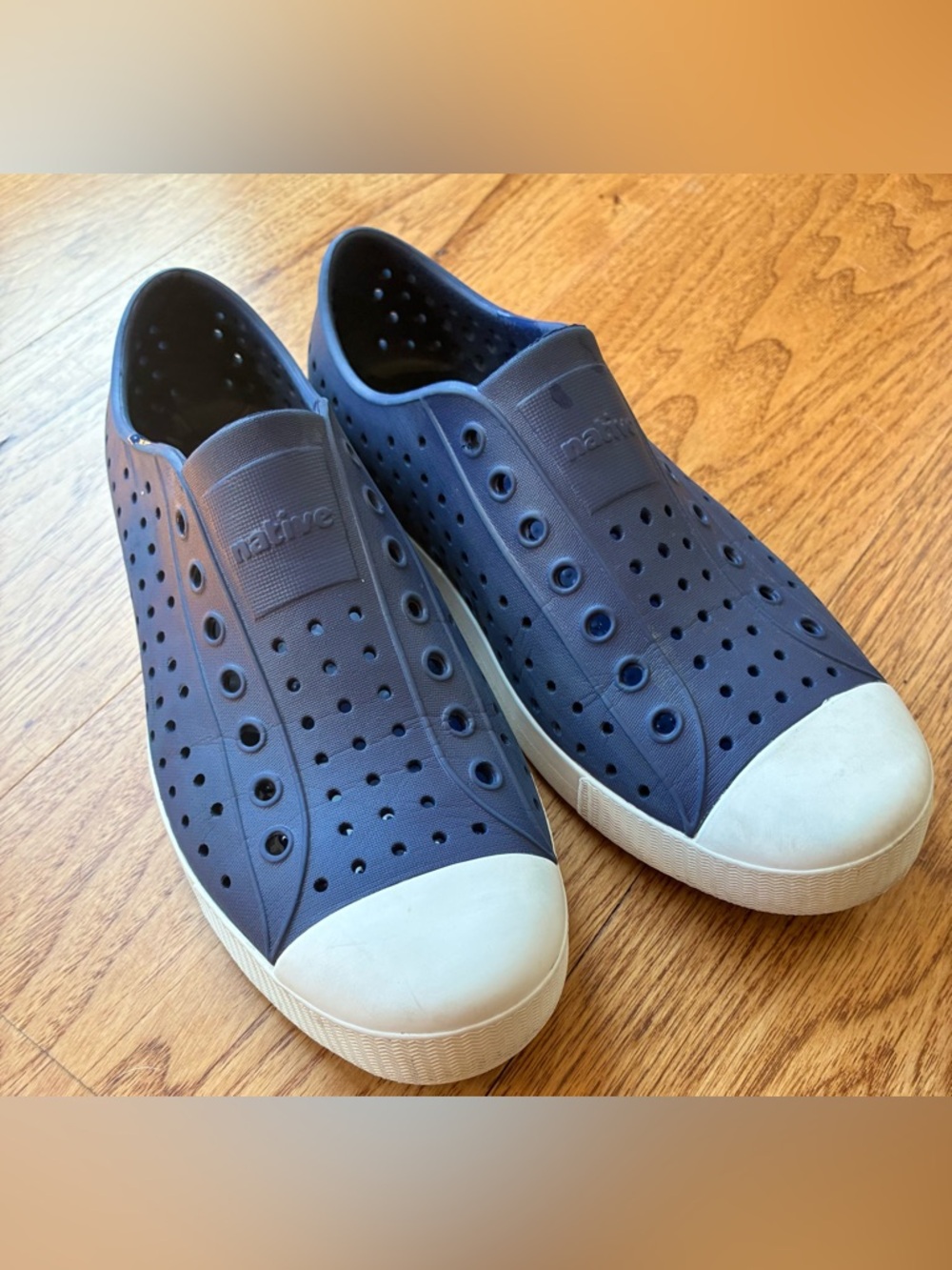 Native slip -On Loafers in Navy with White Toe Cap h unisex